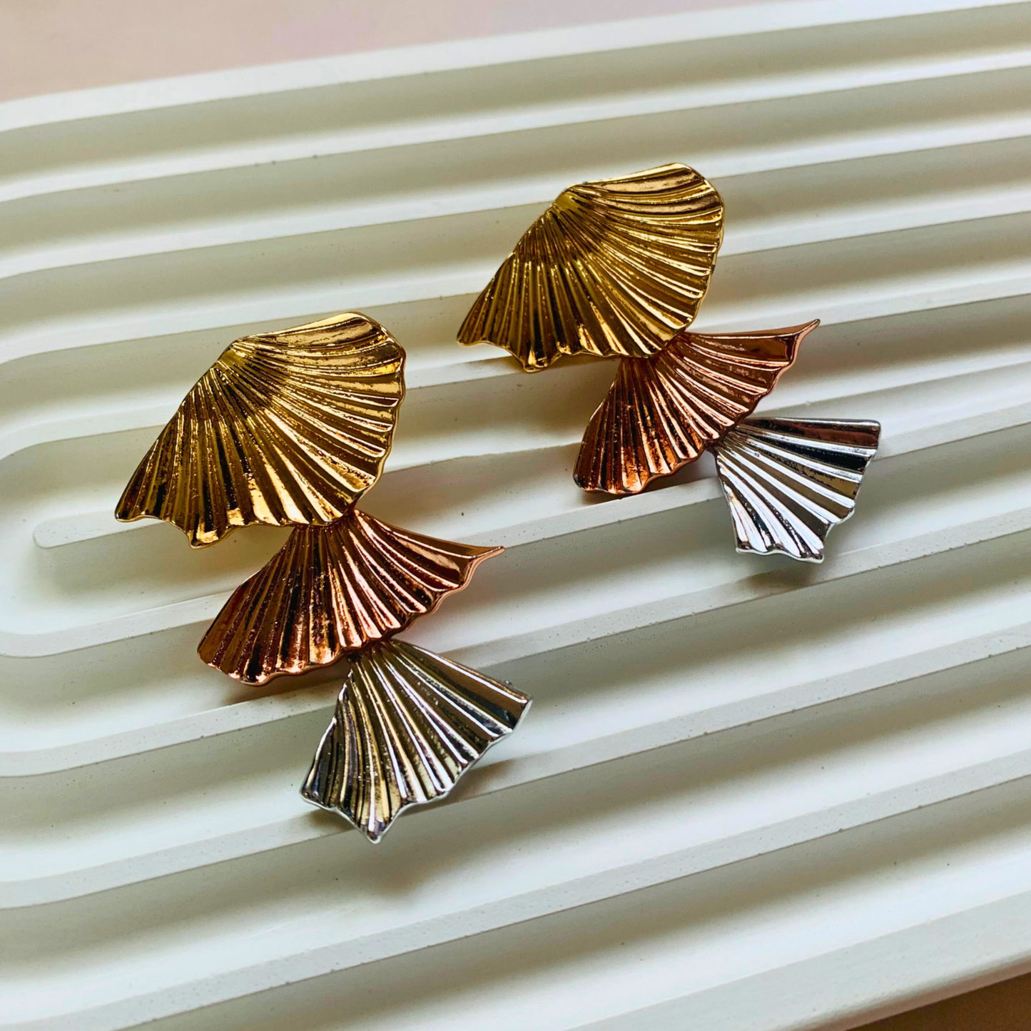 Tri-Tone Leaf Earrings