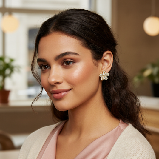 Dainty Flower Studs with Pearls and crystals