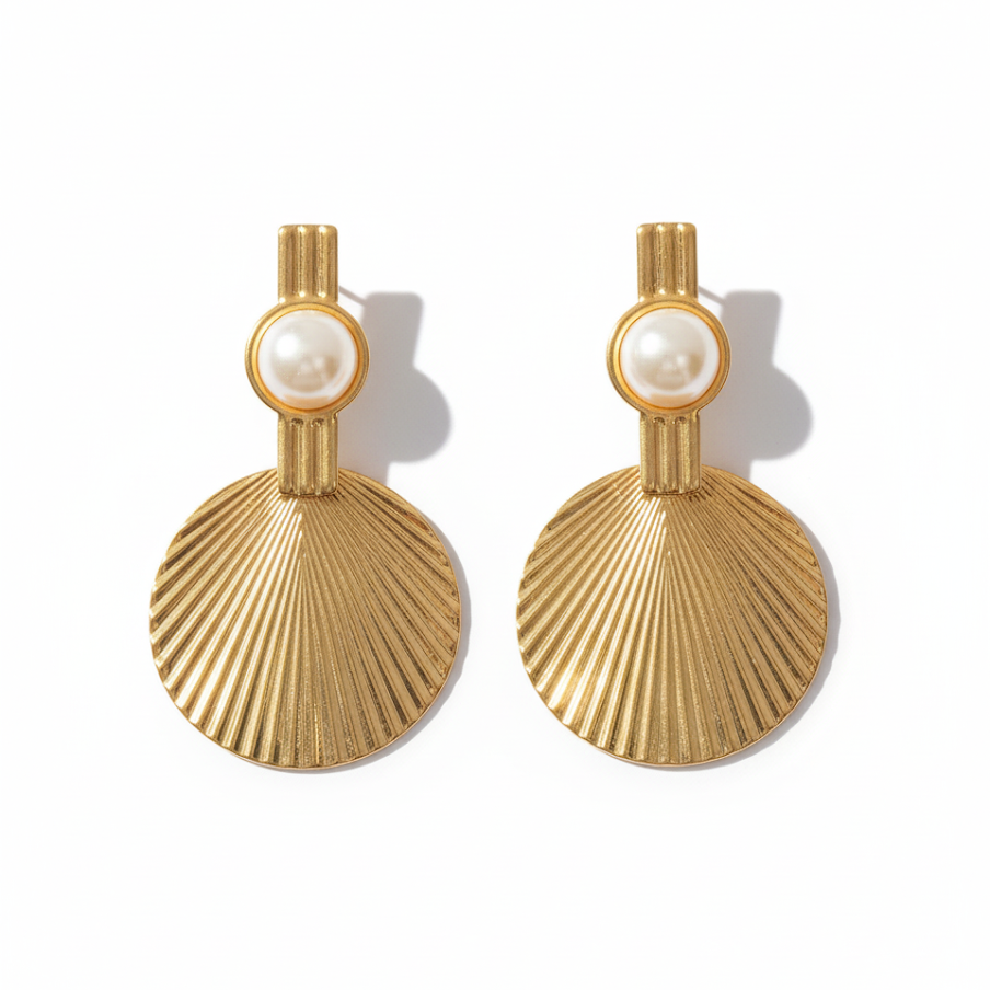 Gold Fan Pearl Drop Earrings