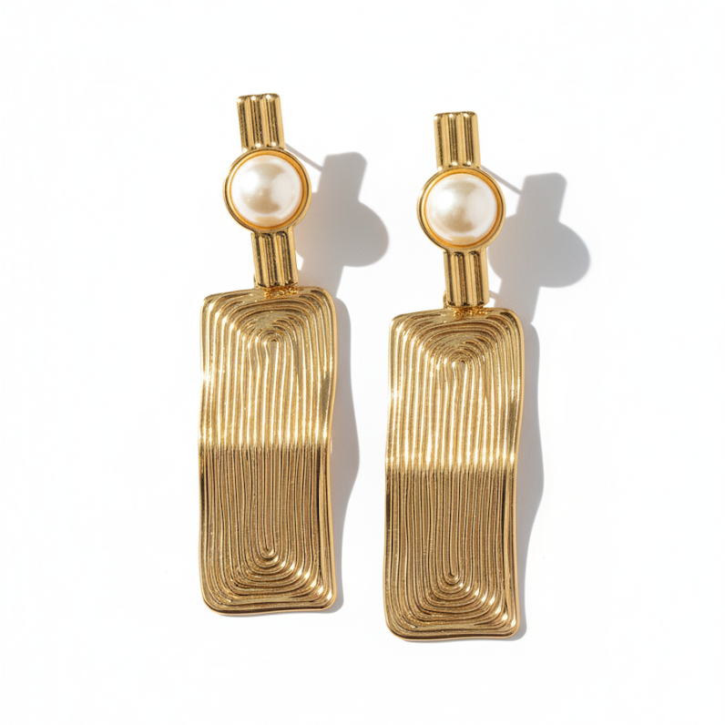 Rectangular Pearl Statement Earrings