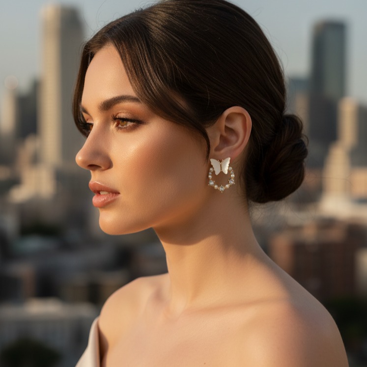 Crystal Butterfly Pearl Earrings