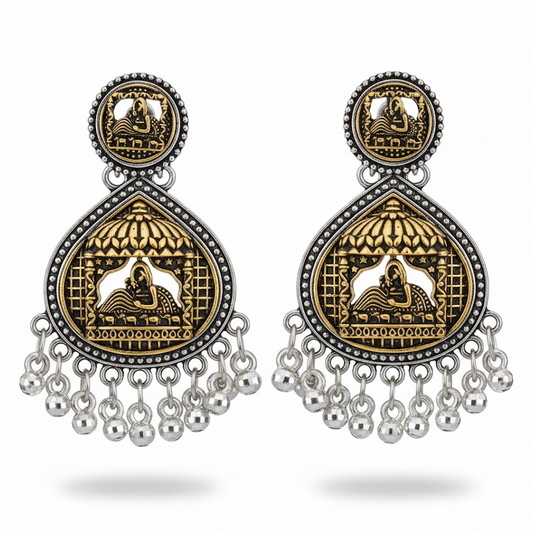 Oxidized Silver Gold-Plated Temple Earrings