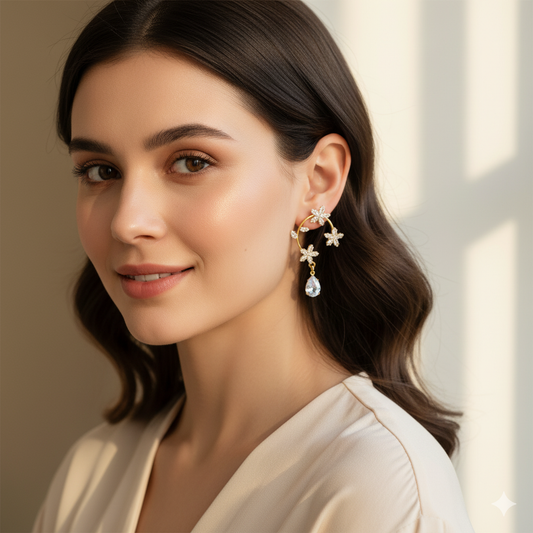 Dazzling Flower Hoop Earrings with Crystal Drop