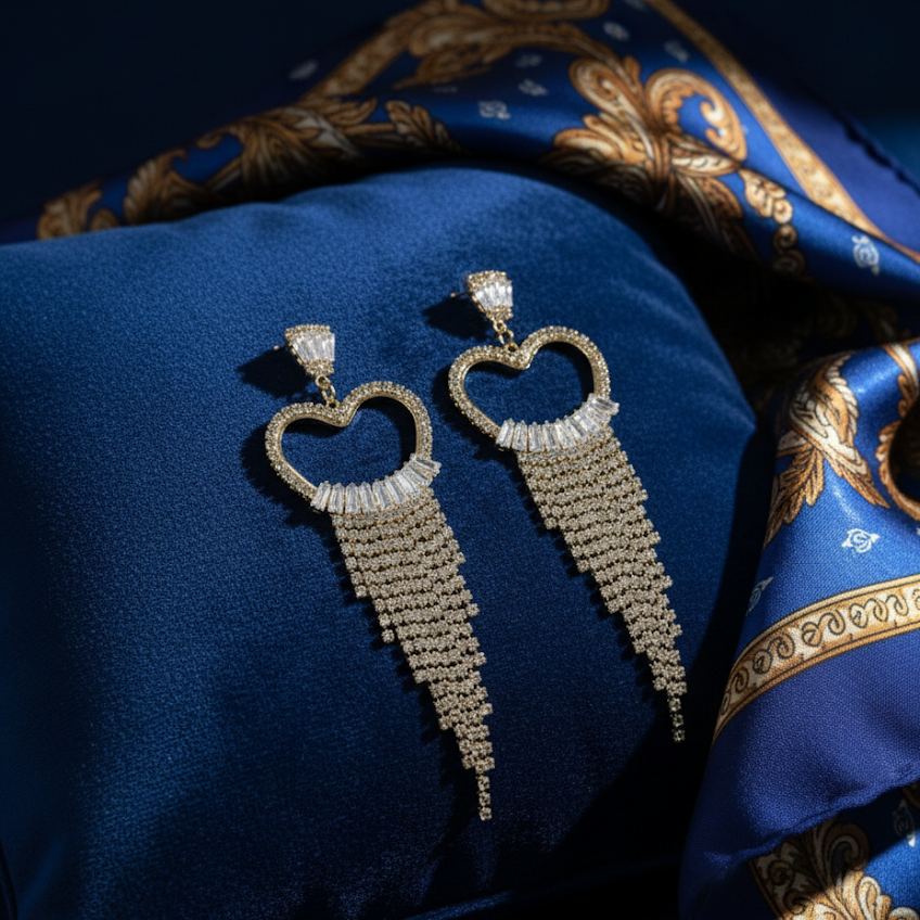 Luxury Heart Dangle Earrings with Tassels