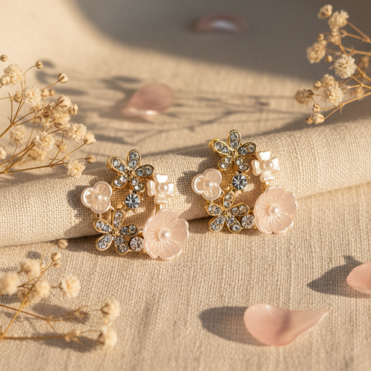 Crystal & Pearl Flower Earrings