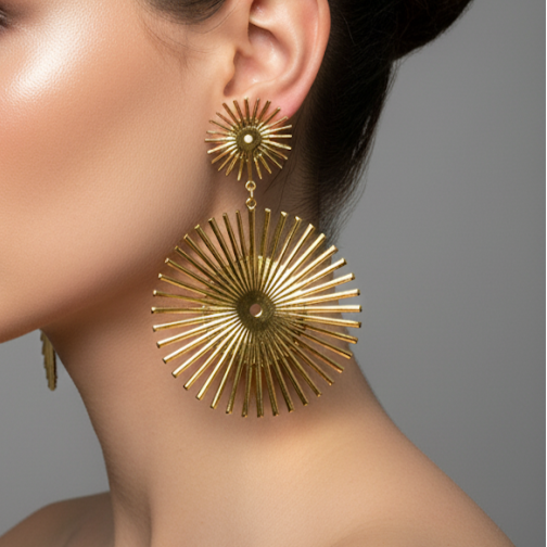 Gold Sunburst Dangle Earrings