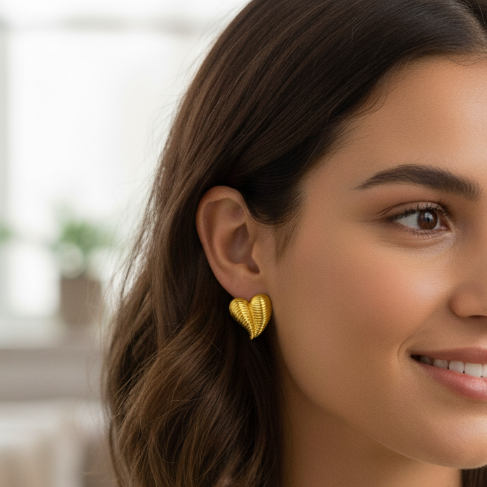 Textured Gold Heart Stud Earrings