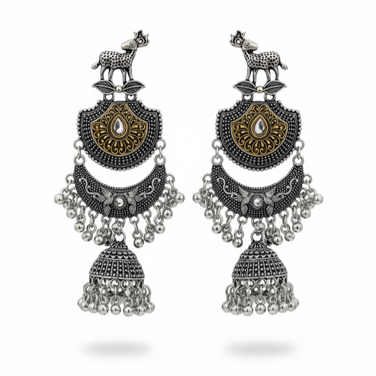 Dual-Tone Deer Jhumka Earrings