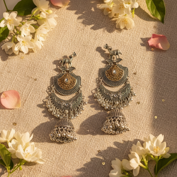 Dual-Tone Deer Jhumka Earrings