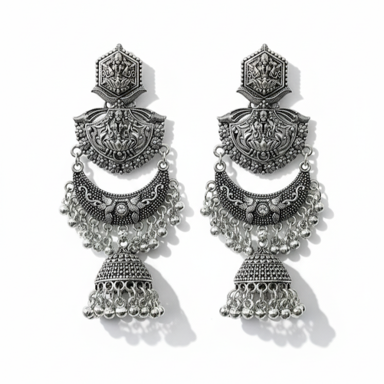 Ethnic Oxidized Long Jhumki Earrings