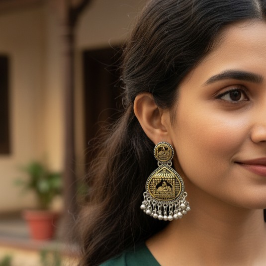 Oxidized Silver Gold-Plated Temple Earrings