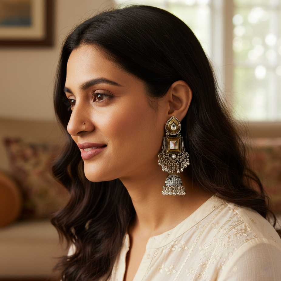 Fusion Dual Tone Jhumka Earrings