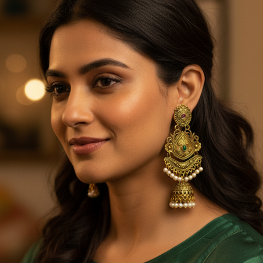 Traditional Matte Gold Long Earrings