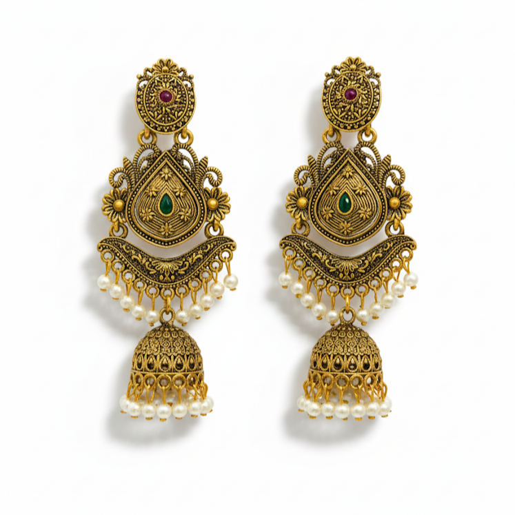 Traditional Matte Gold Long Earrings