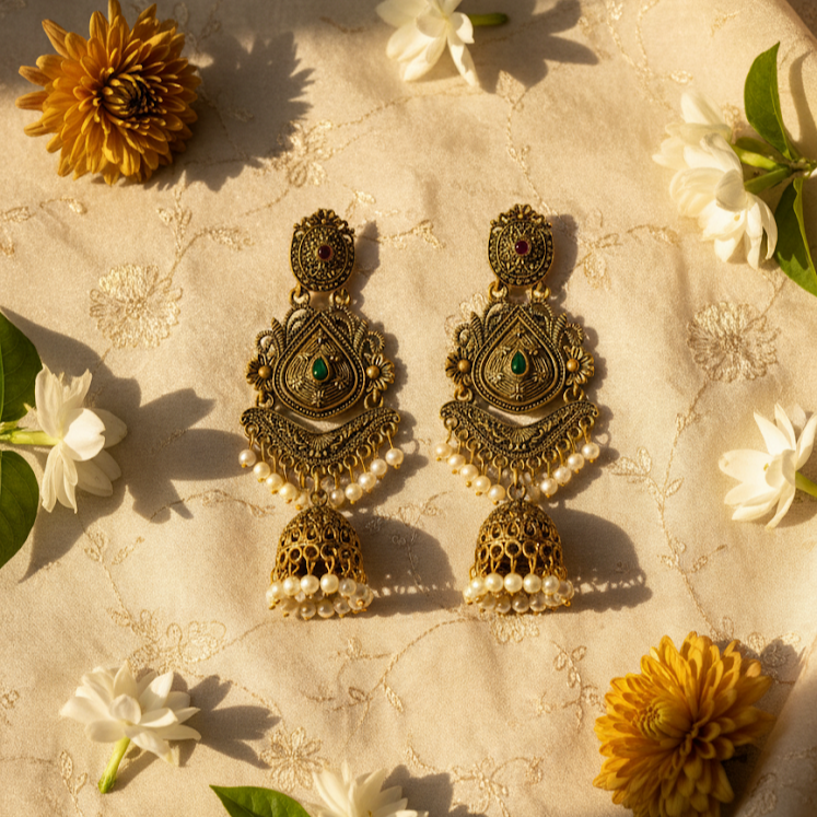 Traditional Matte Gold Long Earrings