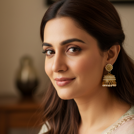 Gold Pearl Jhumka Earrings