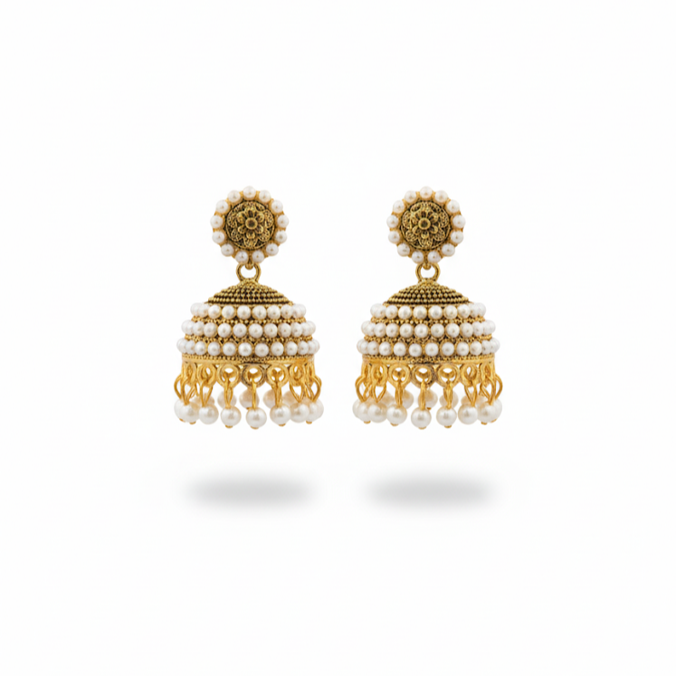 Gold Pearl Jhumka Earrings