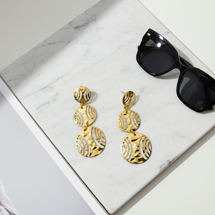 Three-Tier Gold Circle Earrings