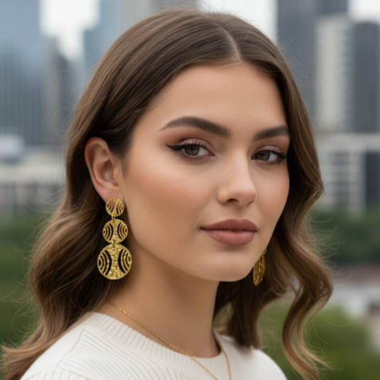 Three-Tier Gold Circle Earrings