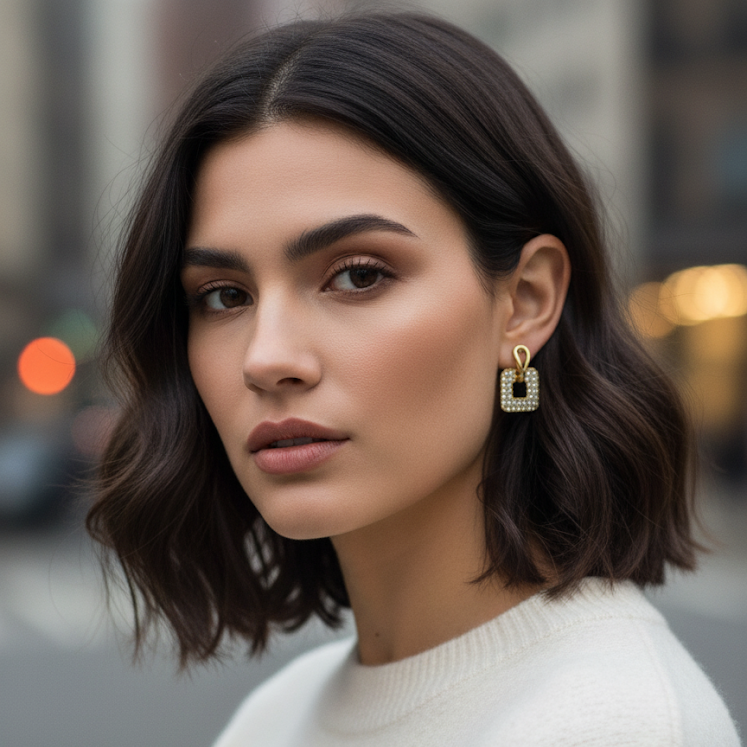 Stylish Gold Square Earrings