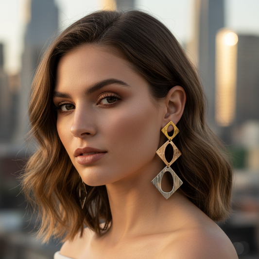 Geometric Diamond Shape Drop Earrings