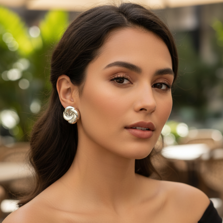 Chunky Silver Flower Stud Earrings