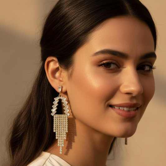 Long Crystal Tassel Earrings