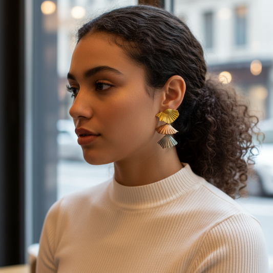 Tri-Tone Leaf Earrings