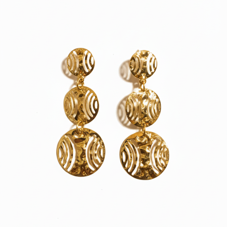 Three-Tier Gold Circle Earrings