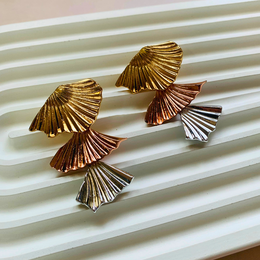 Tri-Tone Leaf Earrings