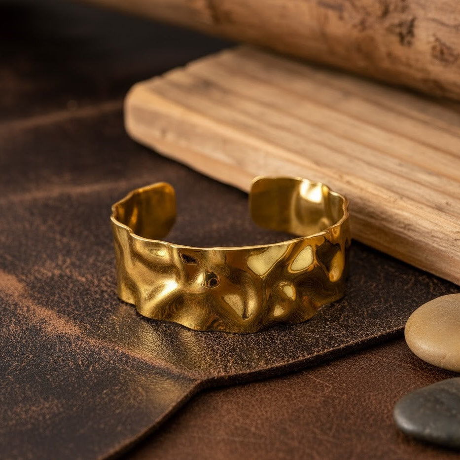Bold Hammered Gold Cuff Bracelet for Women