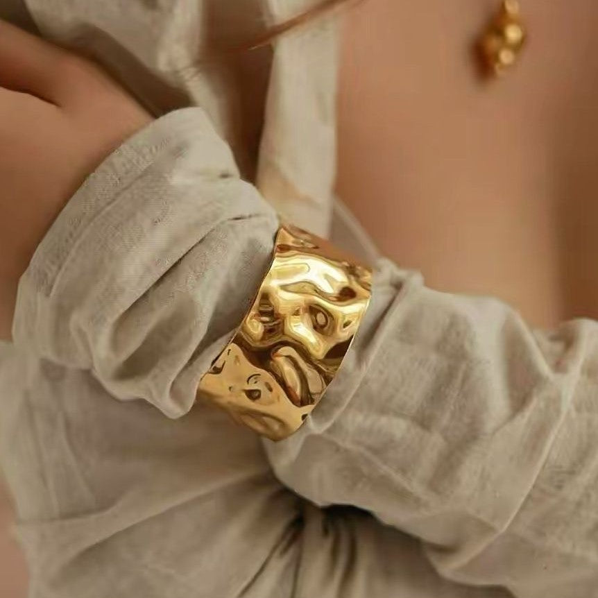 Bold Hammered Gold Cuff Bracelet for Women