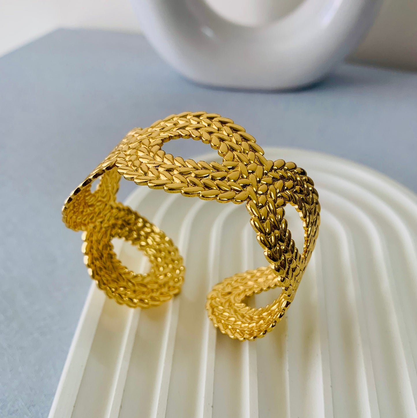 Thick Gold Woven Cuff Bracelet