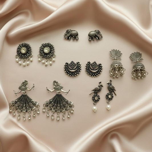 Office Wear Oxidized Earring Combo – Set of 6