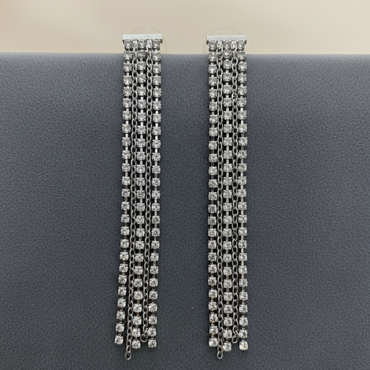 Silver Rhinestone Long Chain Drop Earrings