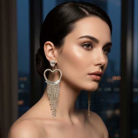 Luxury Heart Dangle Earrings with Tassels