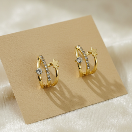 Chic Gold Hoop Earrings with Star & Stone Accents