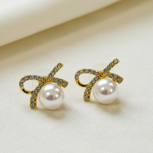 Pearl Bow Stud Earrings