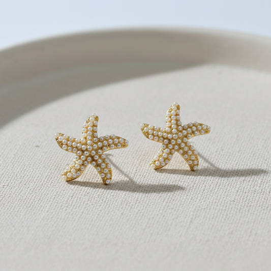 Golden Pearl Starfish Earrings