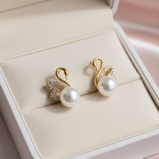 Gold Crystal Swan Earrings