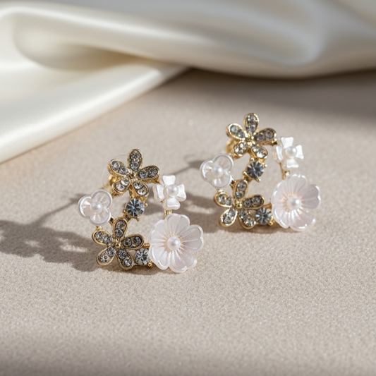 Crystal & Pearl Flower Earrings