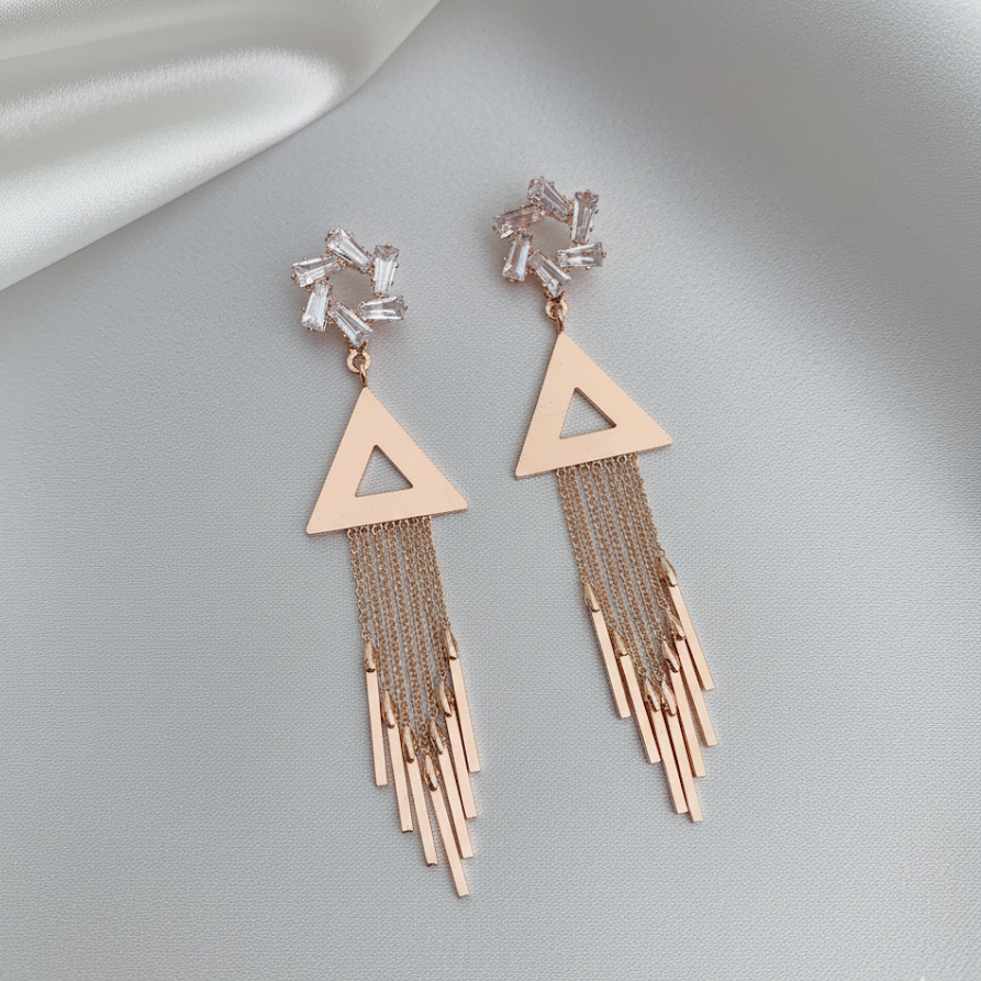Rose Gold Triangle Tassel Earrings