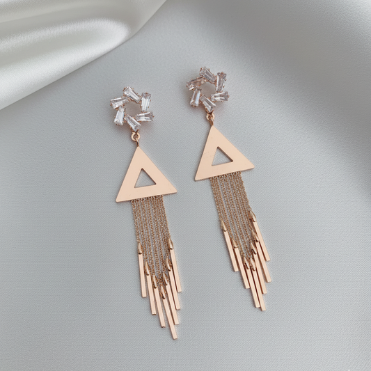 Rose Gold Triangle Tassel Earrings
