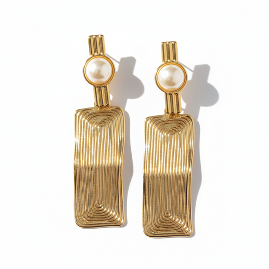 Rectangular Pearl Statement Earrings
