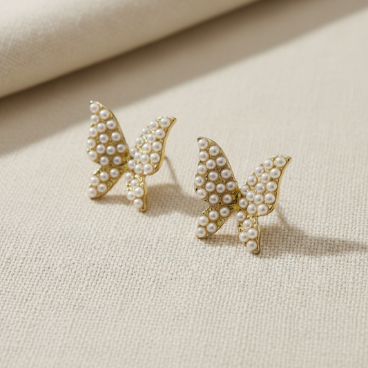 Pearl Studded Butterfly Earrings