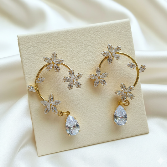Dazzling Flower Hoop Earrings with Crystal Drop