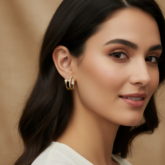 Chic Gold Hoop Earrings with Star & Stone Accents