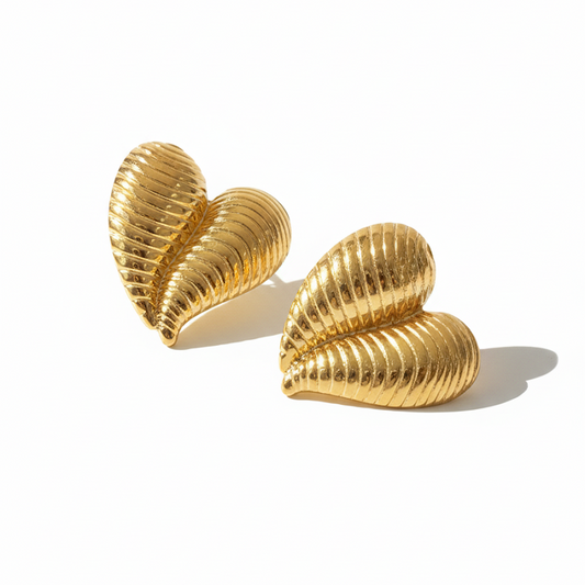 Textured Gold Heart Stud Earrings
