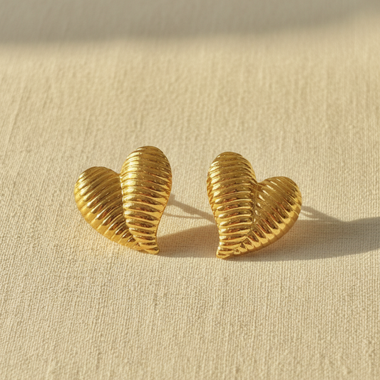Textured Gold Heart Stud Earrings