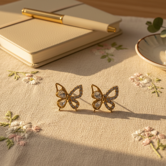 Gold Crystal Butterfly Earrings